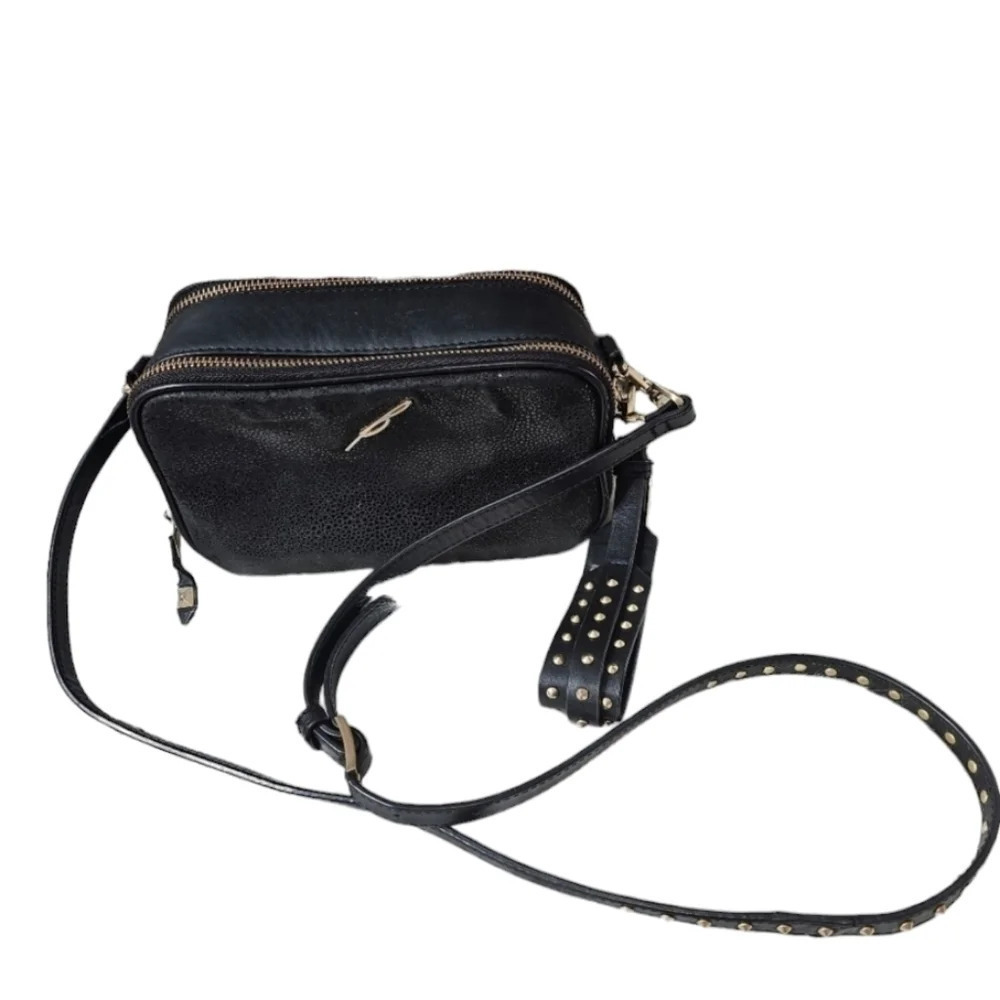 Brian Atwood Black Leather Convertible Crossbody Clutch Bag Studs